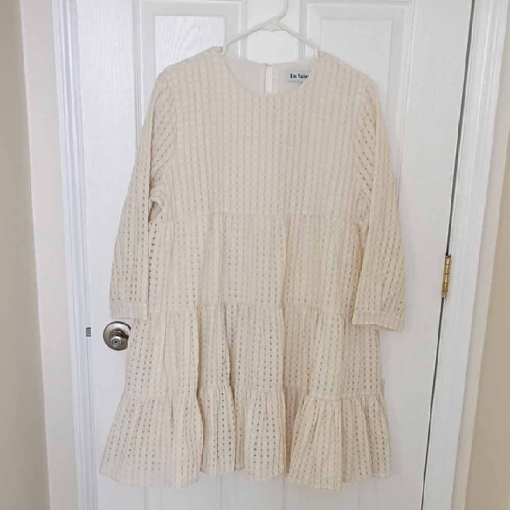 En Saison Cream Textured Tiered Babydoll Dress
